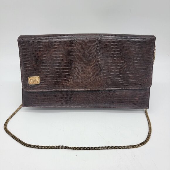Vintage Ande Handbag Marked GMK Brown Faux Leather Alligator‎ Print - Picture 1 of 6